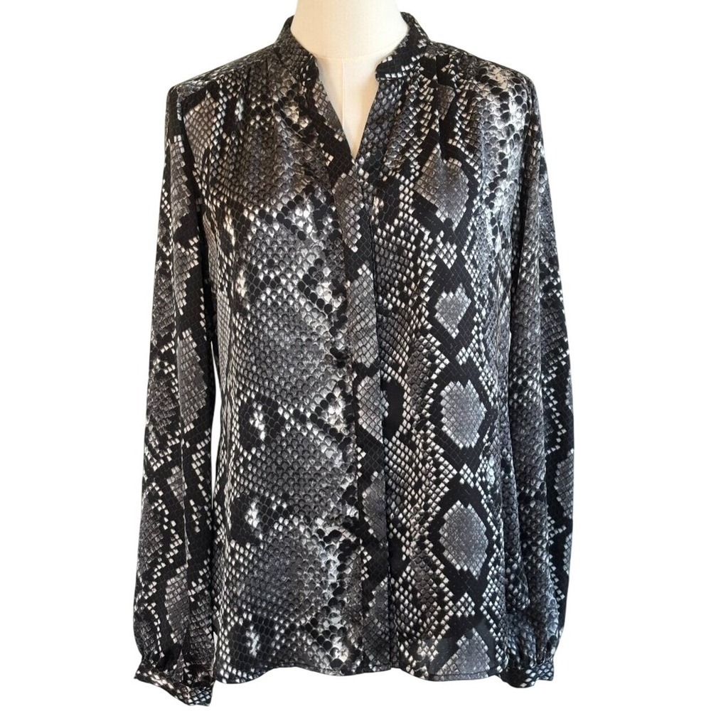 Michael Kors Snake Print Blouse Python Size M Satin Slinky Black White Consign
